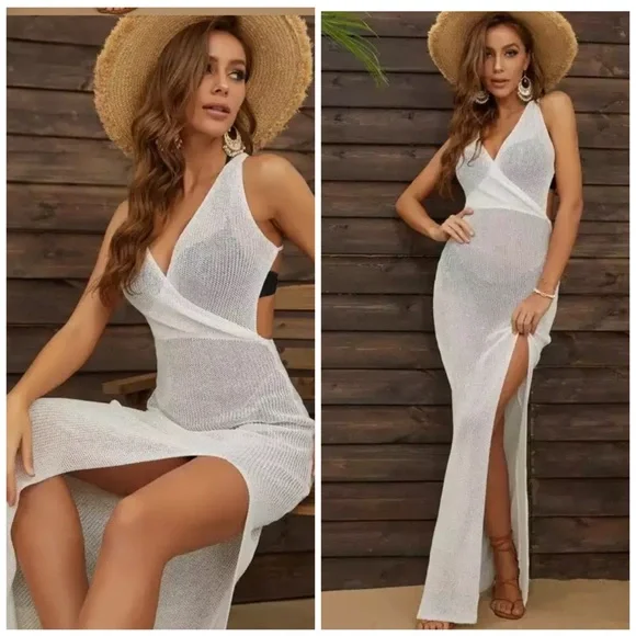 New Boho Crochet Beach Dress Swim Cover Up Maxi Midi - Picture 8 of 17